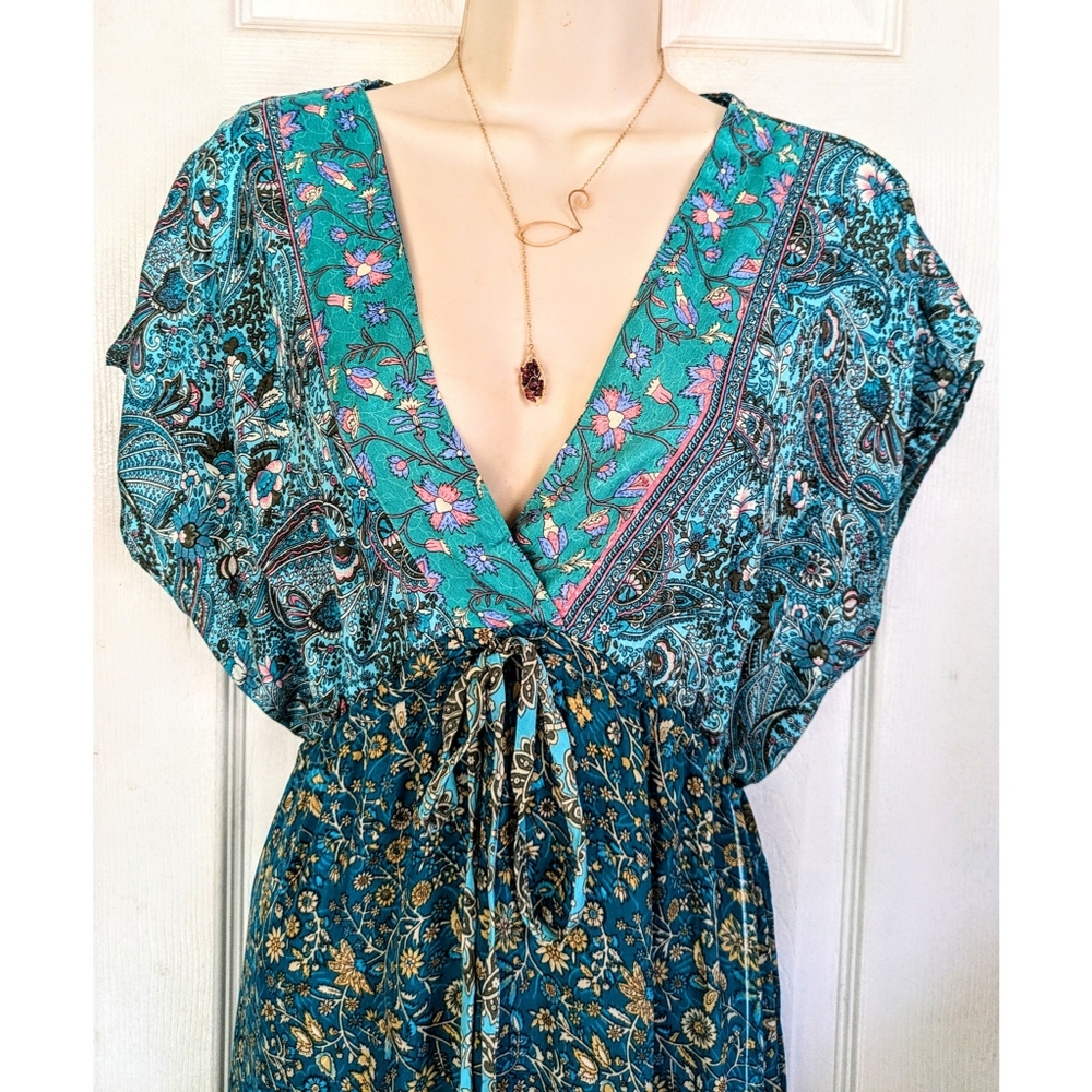 KARMA HIGHWAY Green Paisley Empire Waist Maxi Dress OS